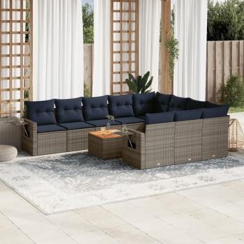 ARDEBO.de - 11-teiliges Gartensofa-Set mit Kissen, grau, Polyrattan