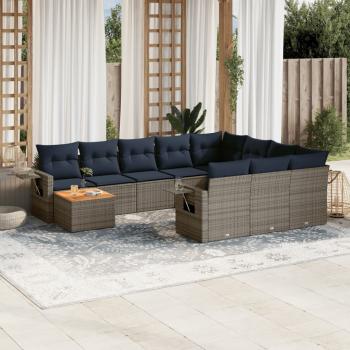 ARDEBO.de - 11-teiliges Gartensofa-Set mit Kissen, grau, Polyrattan