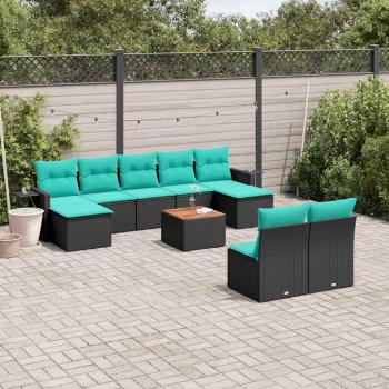 ARDEBO.de - 10-teiliges Gartensofa-Set mit Kissen, schwarzes Polyrattan