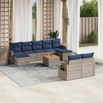 ARDEBO.de - 10-teiliges Gartensofa-Set mit Kissen, grau, Polyrattan