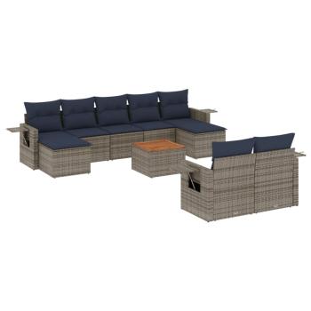 10-teiliges Gartensofa-Set mit Kissen, grau, Polyrattan