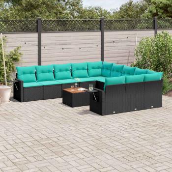 ARDEBO.de - 12-teiliges Gartensofa-Set mit Kissen, schwarzes Polyrattan
