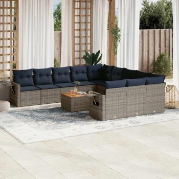 ARDEBO.de - 12-teiliges Gartensofa-Set mit Kissen, grau, Polyrattan