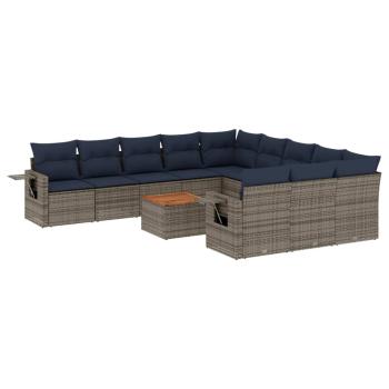 12-teiliges Gartensofa-Set mit Kissen, grau, Polyrattan