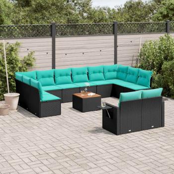 ARDEBO.de - 13-teiliges Gartensofa-Set mit Kissen, schwarzes Polyrattan