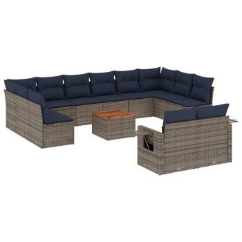 13-teiliges Gartensofa-Set mit Kissen, grau, Polyrattan