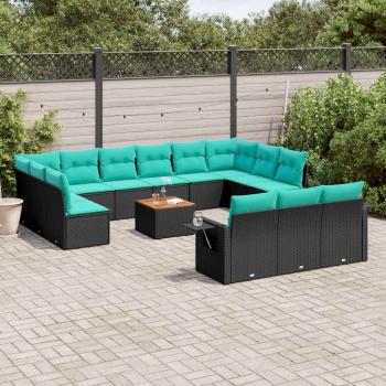 ARDEBO.de - 14-teiliges Gartensofa-Set mit Kissen, schwarzes Polyrattan