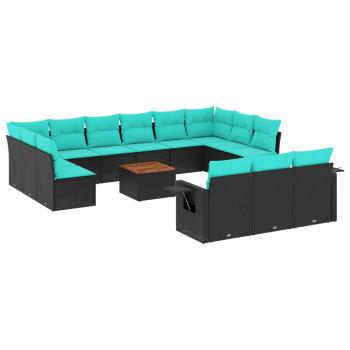 14-teiliges Gartensofa-Set mit Kissen, schwarzes Polyrattan