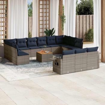 ARDEBO.de - 14-teiliges Gartensofa-Set mit Kissen, grau, Polyrattan