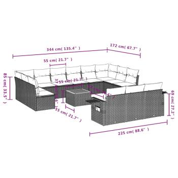 14-teiliges Gartensofa-Set mit Kissen, grau, Polyrattan