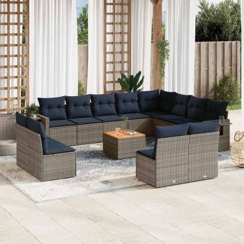 ARDEBO.de - 13-teiliges Gartensofa-Set mit Kissen, grau, Polyrattan