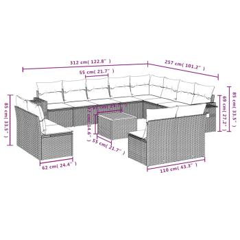 13-teiliges Gartensofa-Set mit Kissen, grau, Polyrattan