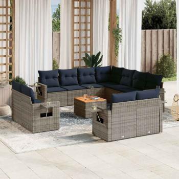 ARDEBO.de - 12-teiliges Gartensofa-Set mit Kissen, grau, Polyrattan