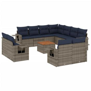 12-teiliges Gartensofa-Set mit Kissen, grau, Polyrattan