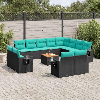 ARDEBO.de - 13-teiliges Gartensofa-Set mit Kissen, schwarzes Polyrattan