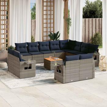 ARDEBO.de - 13-teiliges Gartensofa-Set mit Kissen, grau, Polyrattan