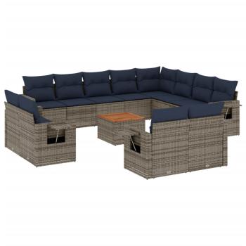 13-teiliges Gartensofa-Set mit Kissen, grau, Polyrattan