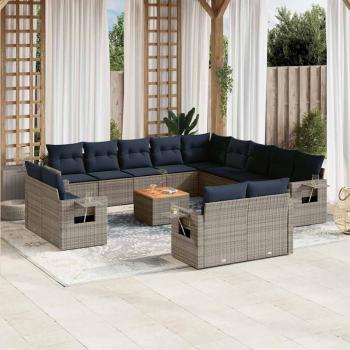 ARDEBO.de - 14-teiliges Gartensofa-Set mit Kissen, grau, Polyrattan