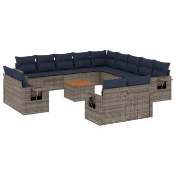14-teiliges Gartensofa-Set mit Kissen, grau, Polyrattan