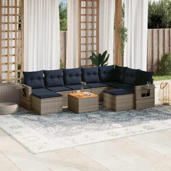 ARDEBO.de - 10-teiliges Gartensofa-Set mit Kissen, grau, Polyrattan