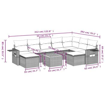 10-teiliges Gartensofa-Set mit Kissen, grau, Polyrattan
