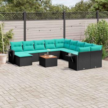 ARDEBO.de - 12-teiliges Gartensofa-Set mit Kissen, schwarzes Polyrattan