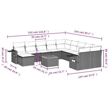 12-teiliges Gartensofa-Set mit Kissen, schwarzes Polyrattan