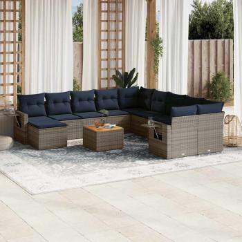 ARDEBO.de - 12-teiliges Gartensofa-Set mit Kissen, grau, Polyrattan