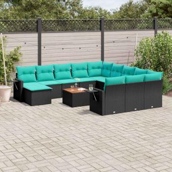 ARDEBO.de - 13-teiliges Gartensofa-Set mit Kissen, schwarzes Polyrattan