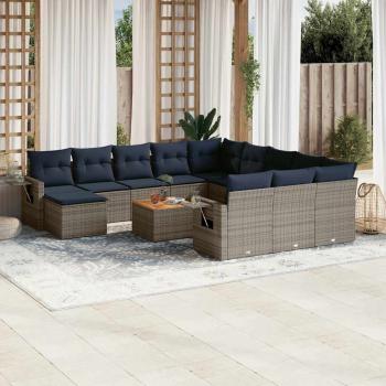 ARDEBO.de - 13-teiliges Gartensofa-Set mit Kissen, grau, Polyrattan
