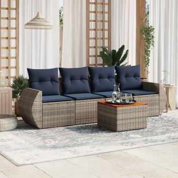 ARDEBO.de - 5-teiliges Gartensofa-Set mit Kissen, grau, Polyrattan