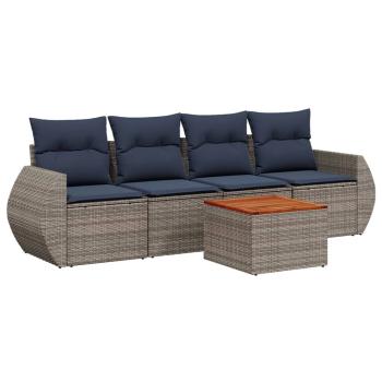 5-teiliges Gartensofa-Set mit Kissen, grau, Polyrattan