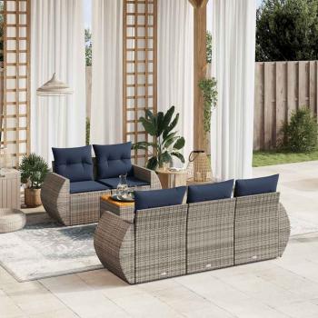 ARDEBO.de - 6-teiliges Gartensofa-Set mit Kissen, grau, Polyrattan