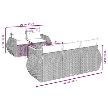 6-teiliges Gartensofa-Set mit Kissen, grau, Polyrattan
