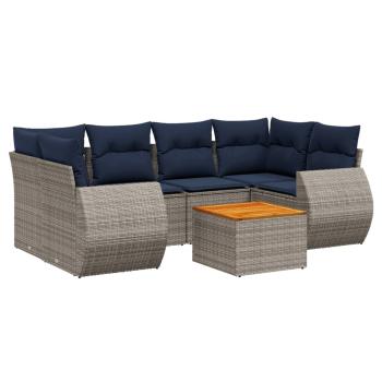 7-teiliges Gartensofa-Set mit Kissen, grau, Polyrattan