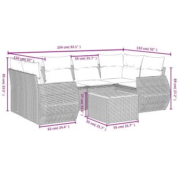 7-teiliges Gartensofa-Set mit Kissen, grau, Polyrattan