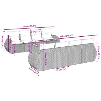 9-teiliges Gartensofa-Set mit Kissen, grau, Polyrattan