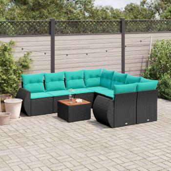 ARDEBO.de - 9-teiliges Gartensofa-Set mit Kissen, schwarzes Polyrattan