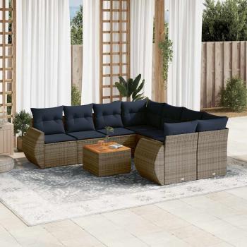 ARDEBO.de - 9-teiliges Gartensofa-Set mit Kissen, grau, Polyrattan