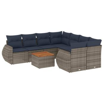 9-teiliges Gartensofa-Set mit Kissen, grau, Polyrattan