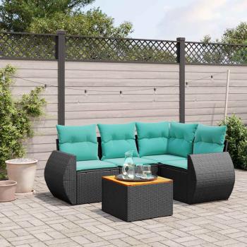 ARDEBO.de - 5-teiliges Gartensofa-Set mit Kissen, schwarzes Polyrattan
