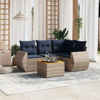 ARDEBO.de - 5-teiliges Gartensofa-Set mit Kissen, grau, Polyrattan