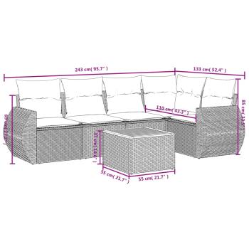 6-teiliges Gartensofa-Set mit Kissen, schwarzes Polyrattan