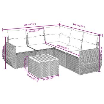 6-teiliges Gartensofa-Set mit Kissen, grau, Polyrattan