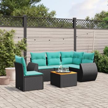 ARDEBO.de - 6-teiliges Gartensofa-Set mit Kissen, schwarzes Polyrattan
