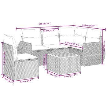 6-teiliges Gartensofa-Set mit Kissen, grau, Polyrattan