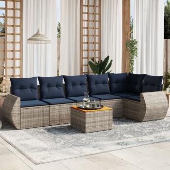 ARDEBO.de - 7-teiliges Gartensofa-Set mit Kissen, grau, Polyrattan