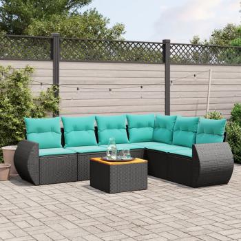 ARDEBO.de - 7-teiliges Gartensofa-Set mit Kissen, schwarzes Polyrattan