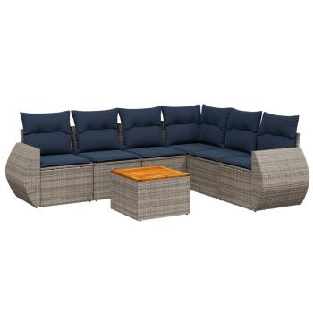 7-teiliges Gartensofa-Set mit Kissen, grau, Polyrattan