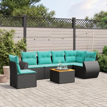 ARDEBO.de - 7-teiliges Gartensofa-Set mit Kissen, schwarzes Polyrattan